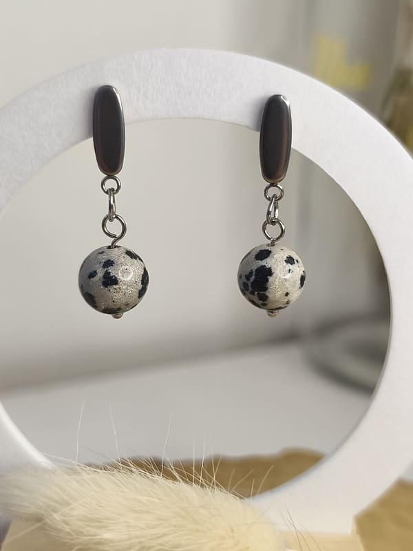 Boucles d'oreills Jaspe Dalmatien