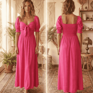 Robe longue rose
