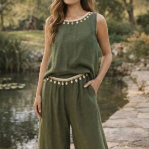Ensemble vert olive coquillages