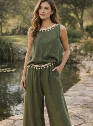 Ensemble vert olive coquillages