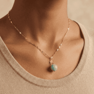 Collier acier inoxydable et Angélite