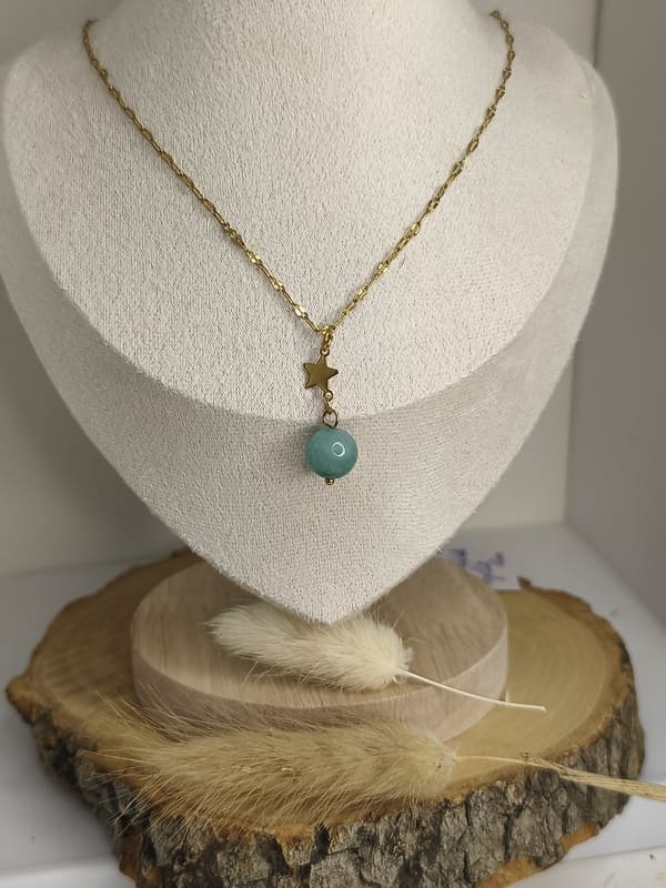 Collier en acier inoxydable et Angélite