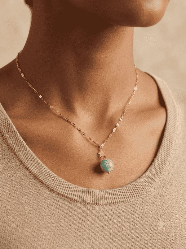Collier acier inoxydable et Angélite