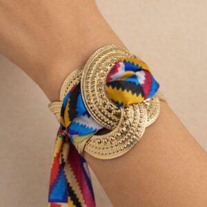 Bracelet doré & tissu multicolore