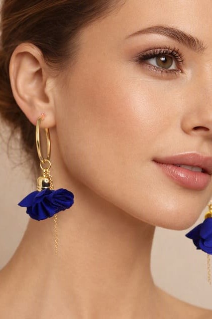 Créoles fleurs bleues